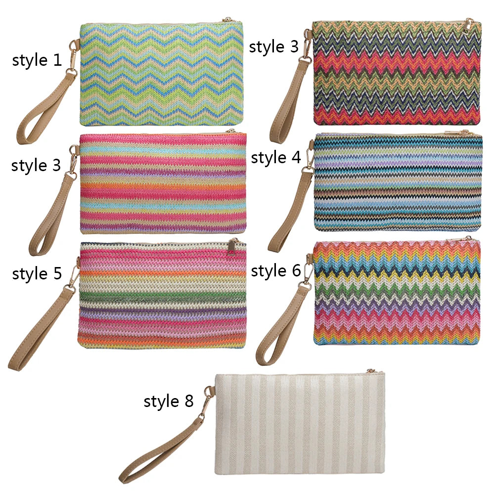 Female Tote Bag Colourful Hand-woven Straw Bag Handmade Vintage Casual Portable Elegant Simple Exquisite for Weekend Vacation